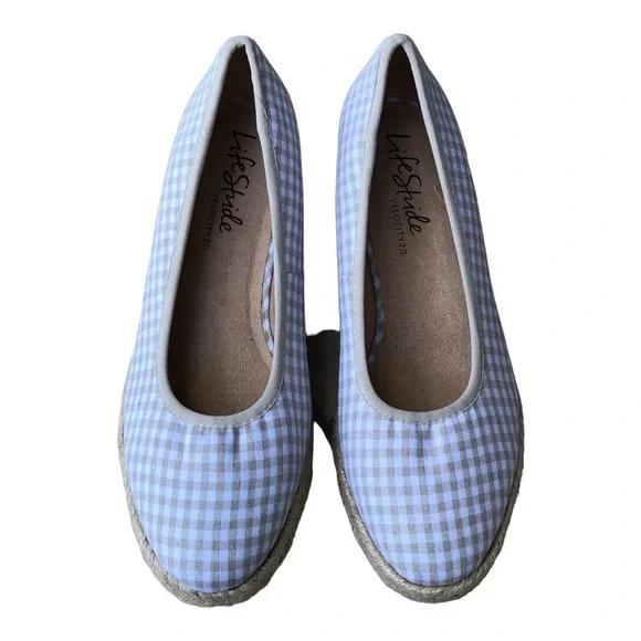 LifeStride Expadrille Wedge Heels Cork Closed Toe Canvas‎ Beige Size 9W. - Picture 4 of 13